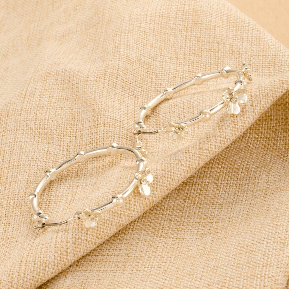 Alicia Bonnie Eternity Floral Hoop Earrings Silver Flower Statement Lightweight